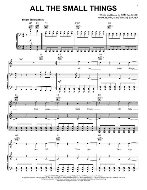 Blink 182 "All The Small Things" Sheet Music Notes, Chords | Guitar ...