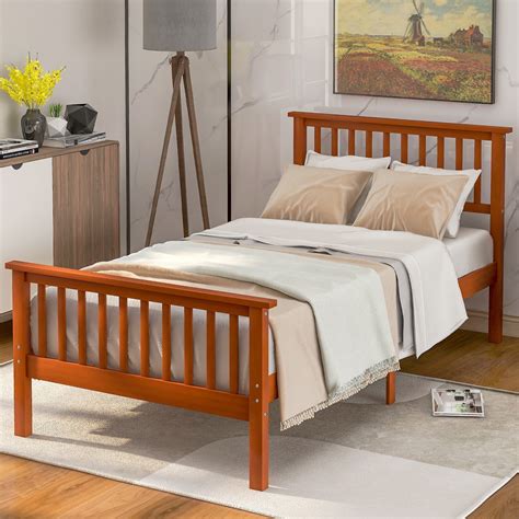 URHOMEPRO Classic Wood Twin Bed Frame for Kids, Platform Bed Frame with ...