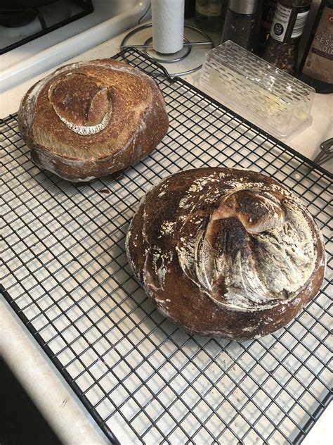 My first two official sourdough loaves. : r/Breadit