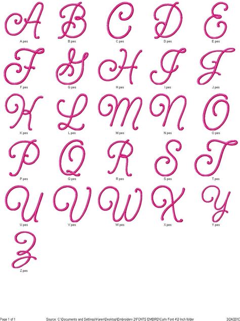 Curly Font 4 Machine Embroidery Monogram Font Design Set 3 Sizes - Etsy