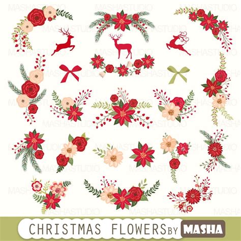 Christmas flowers clip art: Christmas flowers