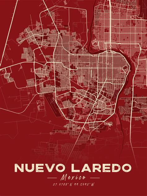 Nuevo Laredo Map Cartel Style Print - Winter Museo