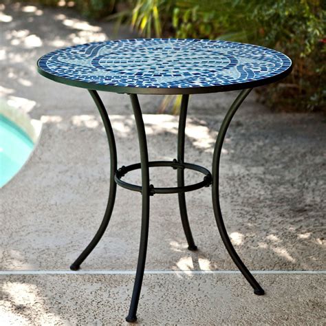 Round Metal Outdoor Bistro Patio Table with Hand-Laid Blue Tiles 30-inch | Patio furniture sets ...