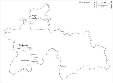 Tajikistan free map, free blank map, free outline map, free base map outline, main cities, names ...