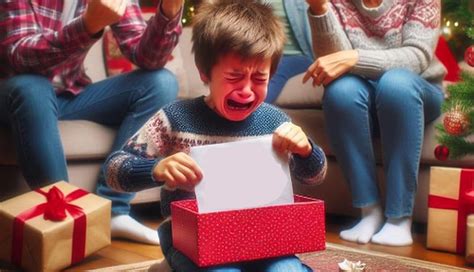 Family Laughing At Crying Child Opening Christmas Present: Image ...