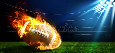 Leather American Ball with Flame on Football Field. Banner Design Stock Photo - Image of leather ...