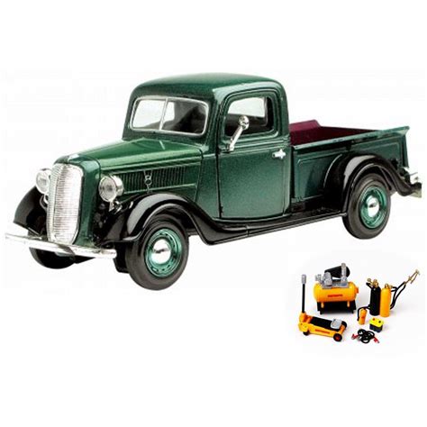 Diecast Car & Mechanic Set Package - 1937 Ford Pick-up Truck, Green - Showcasts 73233 - 1/24 ...