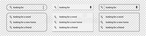 Search Bar with Text Suggestions, Magnifying Glass and Microphone - Different Vector ...