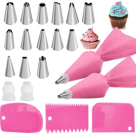 22pcs Piping Bags and Tips set,2 Reusable Silicone Pastry Bag with 14 Stainless Steel Nozzle ...