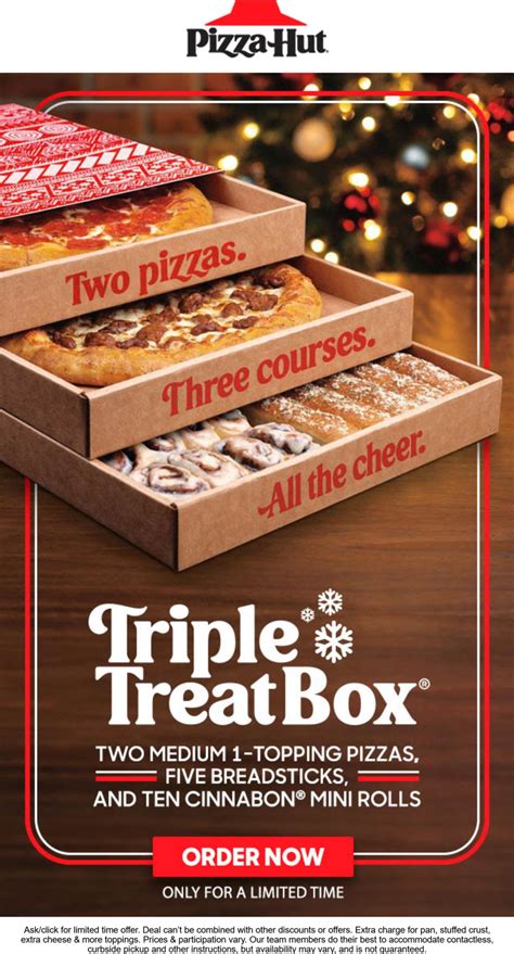 [August, 2021] Triple treat box 2 one-topping pizzas + 10 cinnabons + 5 ...