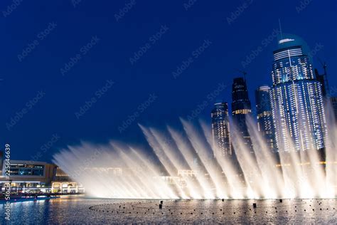 Dubai mall fountain show at night Stock Photo | Adobe Stock