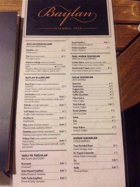 Menu at Baylan, Istanbul, Muvakkithane Caddesi No: 9/A