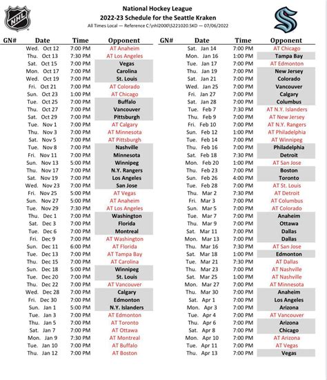 2022/2023 Seattle Kraken Schedule : r/SeattleKraken