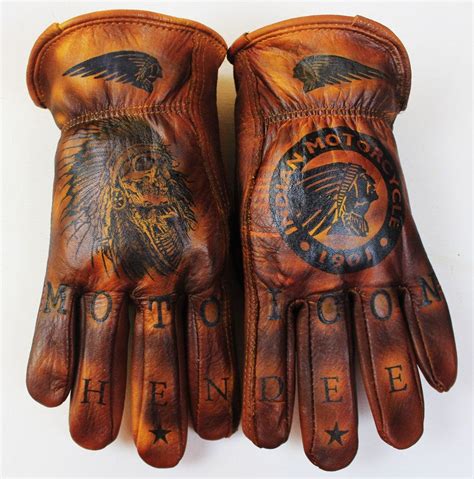 Indian/Hendee MOTO ICON custom leather gloves | Greezmunky Kustoms | Leather motorcycle gloves ...