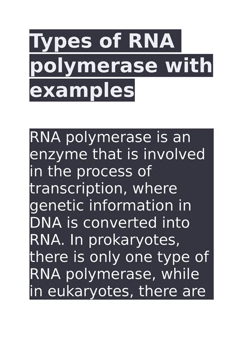 Types of RNA polymerase with examples - Types of RNA polymerase with ...