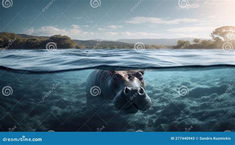 Cute Hippo Swimming Underwater. Generative AI Stock Illustration - Illustration of underwater ...