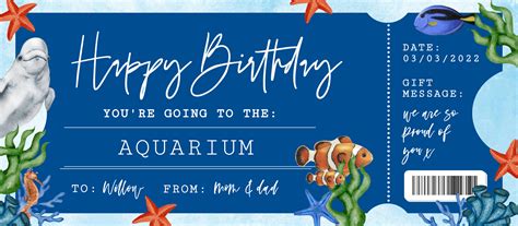 Printable Aquarium Ticket Birthday Gift Template, Surprise Gift Certificate | EDITABLE TEMPLATE #082