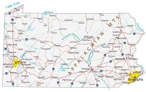 Map of Pennsylvania - Cities and Roads - GIS Geography