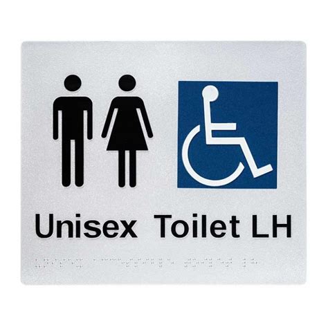 Unisex Accessible Toilet LH Braille Sign - Silver/Black • Tactile Systems Australia