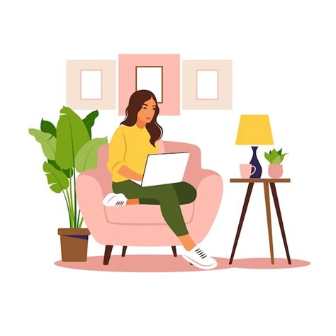 Premium Vector | Woman sitting with laptop. Concept illustration for working, studying ...