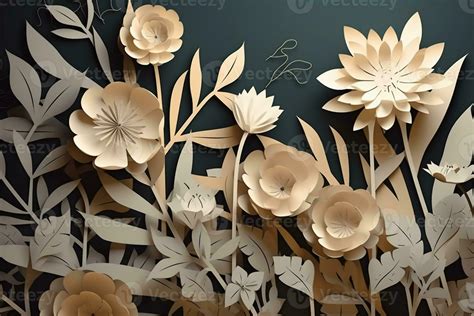 Seamless Paper Craft, layered art of flowers, copyspace. AI Generative ...