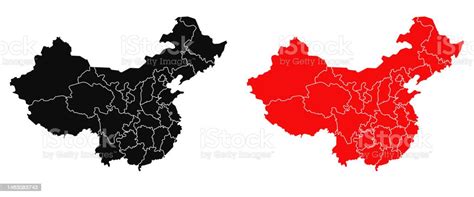 China Map With Administrative Division Isolated In Black And Red Colors ...