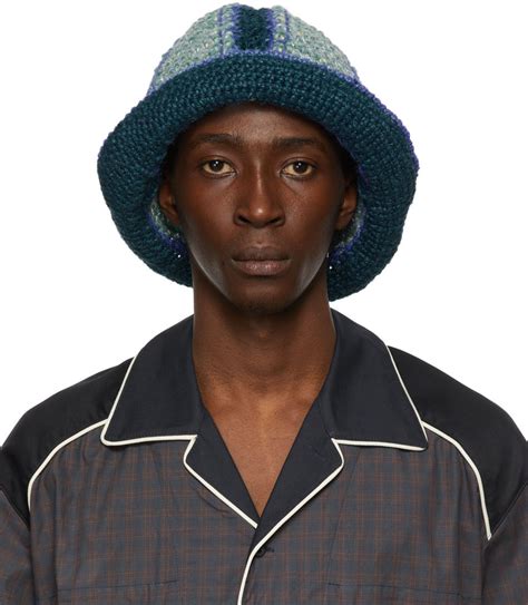 Nicholas Daley Blue & Green Hand-Crochet Bucket Hat Nicholas Daley