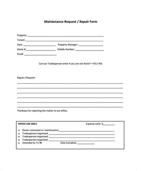 Maintenance Repair Form Template