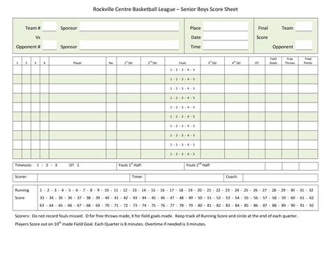 Basketball League Score Sheet | Templates at allbusinesstemplates.com