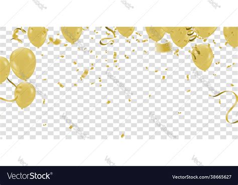 Gold balloons festive confetti and streamers Vector Image