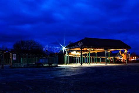 View of the Empty Parking Lot Illuminated at Night. Stock Image - Image ...