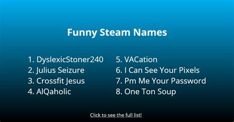 100 Best Funny Steam Names Ideas to Use - Followchain