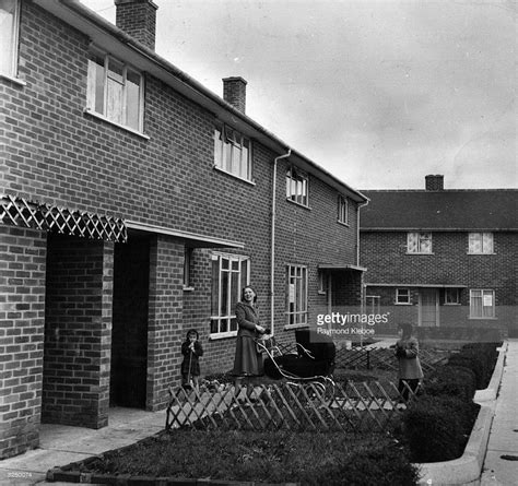 Post-war council houses on an estate in the new town of Hemel Hempstead ...