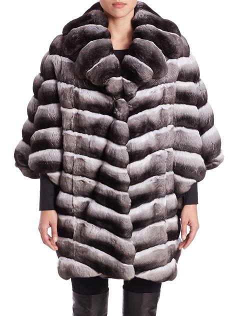 Saks fifth avenue Chinchilla Fur Coat in Black | Lyst