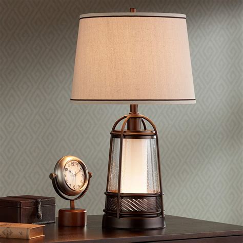 Hugh Bronze Lantern Night Light Table Lamp with Table Top Dimmer - #89M11 | Lamps Plus