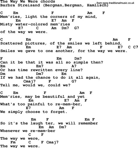 Song Lyrics with guitar chords for The Way We Were - Barbra Streisand ...