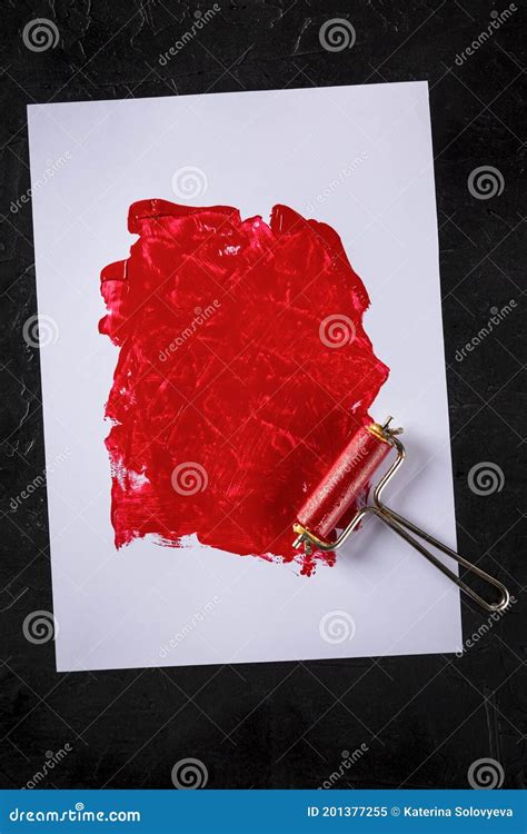 Red Paint Background with a Roller, an Abstract Texture Stock Image ...