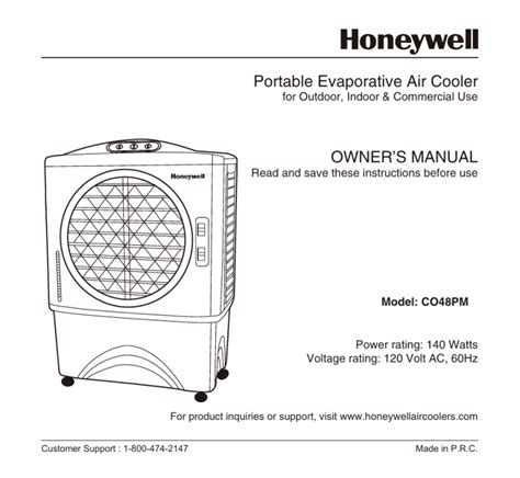 Portable Evaporative Air Cooler OWNER`S MANUAL