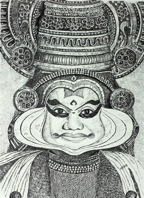 Kathakali Drawing by Mahua Pal | Saatchi Art | Pen art drawings, Mandala design art, Dancing ...