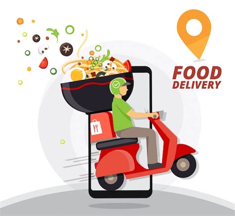 Premium Vector | Food delivery service, Fast food delivery, Scooter delivery service , illustration