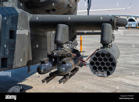 Weapons Holder on AH-64 Apache Helicopter at Dubai Air Show 2015 in ...