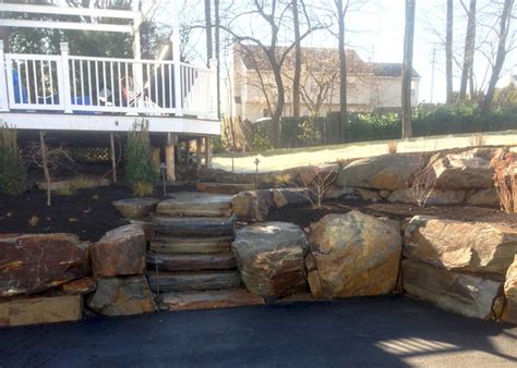 Custom Hillside Boulder Retaining Wall & Lights | Cider Mill