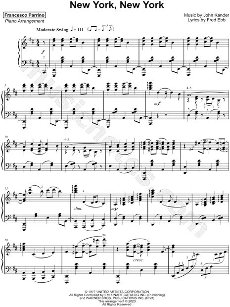 Francesco Parrino "Theme from New York, New York" Sheet Music (Piano Solo) in D Major - Download ...