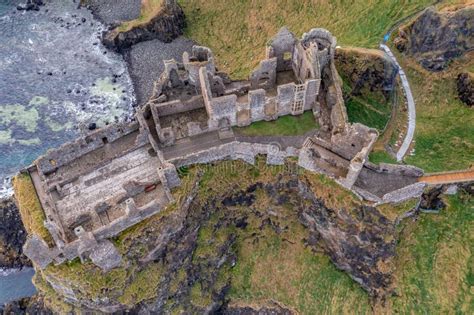 Aerial View with Dunluce Castle, the Famous Fortress in Ruin in ...