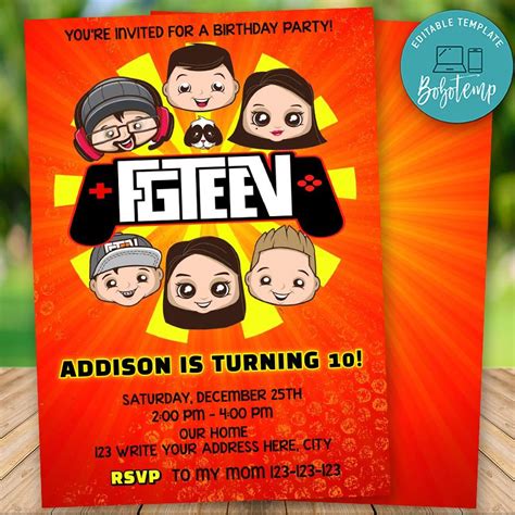 Editable Fgteev Party Invitation Instant Download | Bobotemp