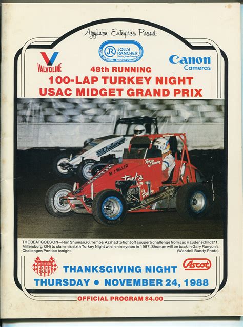 TURKEY NIGHT GRAND PRIX MIDGET AUTO RACE PROGRAM-48TH-1988-USAC-ASCOT PARK-vf: (1988) Photograph ...