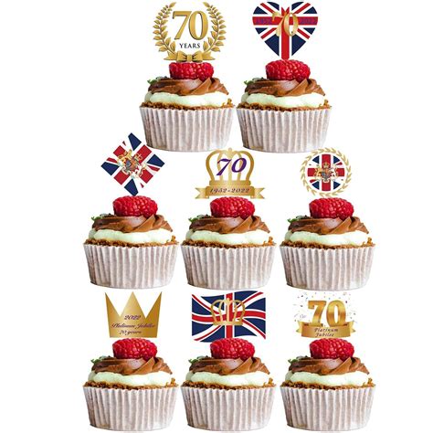 Buy GUANGLU 56 Pack Queens Platinum_Jubilee Cake Toppers - 70th ...