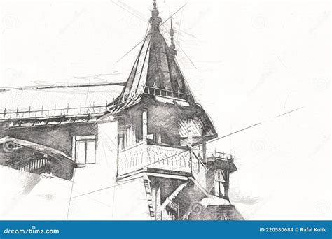 Wooden Architecture of Zakopane at Day, Poland, Illustration Art Drawing Sketch Stock ...