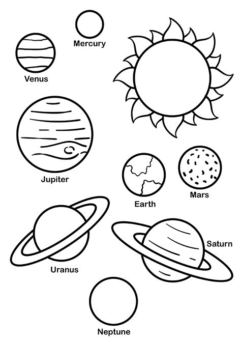 Solar system: The Sun and the eight planets - Space Coloring Pages for Kids