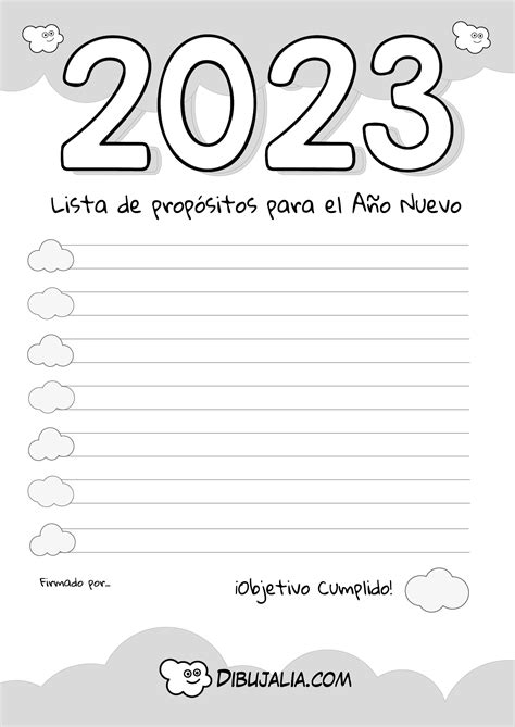 Listado de Propósitos para el Año Nuevo - Dibujalia